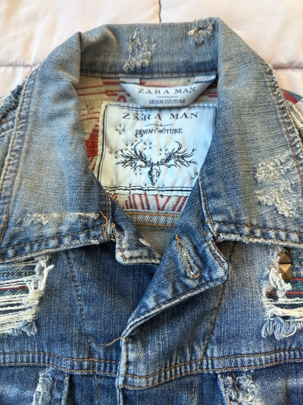 Zara Men’s Denim Couture Jean Vest Distressed & Embellished Medium - Picture 2 of 14